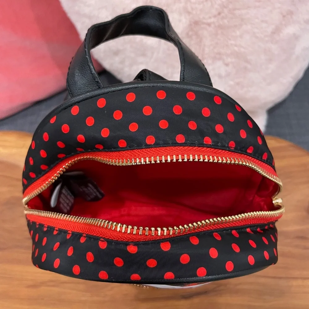 HELLO KITTY Sanrio Mini Backpack with Zipped Front Pocket Black Red Polka Dots - Picture 8 of 15